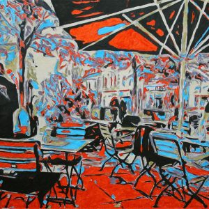 "Cafe" - Mixed Media on Canvas, 50x70 cm, 2022