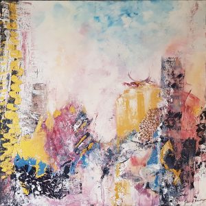 "Golden City" - 70x70 cm, Acryl, Collage on canvas, 2021