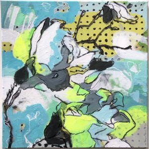 "Magnolias 1.3" - Mixed Media (Acryl, Oil chalk and screenprint collages on canvas), 50x50 cm, 2021