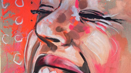 "Smile 2.1“ - Mixed Media (Acryl, Ölkreide und siebdruckkollagen auf Leinwand, 100x80cm, 2023