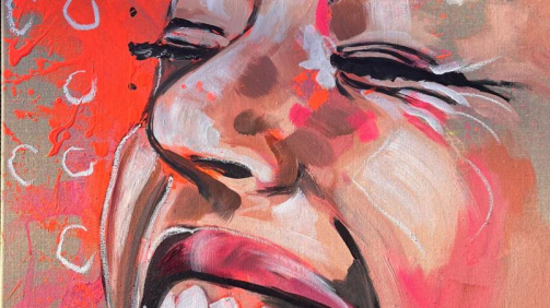 "Smile 2.1“ - Mixed Media (Acryl, Oil chalk and screenprint collages on canvas, 100x80cm, 2023