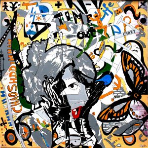 "Chaosmädchen 1" - Mixed Media auf Leinwand, 100x100 cm, 2006