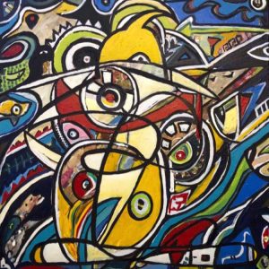 "Color Penguins" - Mixed Media auf Leinwand, 90x90 cm, 2018