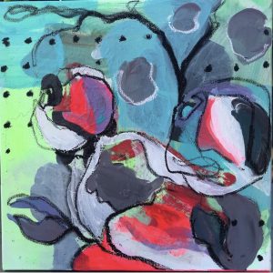 "Magnolias 1.5" - Mixed Media (Acryl, Oil chalk and screenprint collages on canvas), 30x30 cm, 2021
