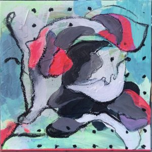 "Magnolias 1.6" - Mixed Media (Acryl, Oil chalk and screenprint collages on canvas), 30x30 cm, 2021
