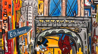 "No Cab" - Mixed Media auf Leinwand, 100x90 cm, 2023