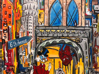 "No Cab" - Mixed Media auf Leinwand, 100x90 cm, 2023