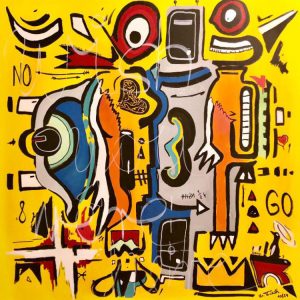 "Rocker Man & Angel" - Mixed Media auf Leinwand, 100x100 cm, 2019