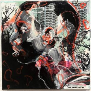 "Dream 2"- Mixed Media (Acryl, Oil chalk and screenprint collages on canvas, 40x40cm, 2019