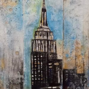 "Empire State Building" - Mischtechnik/Acryl auf Leinwand, Spachtelmasse, Metallgold, 130x70 cm