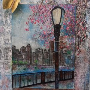 "Bloosom in the Spring" - Mischtechnik/Acryl auf Leinwand, Ölkreide, Spachtelmasse, Metallgold, 110x90 cm