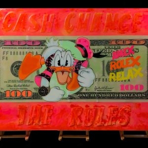 "Cash Change the Rules" - Mixed-Media auf Holz. 110x165 cm, 2021