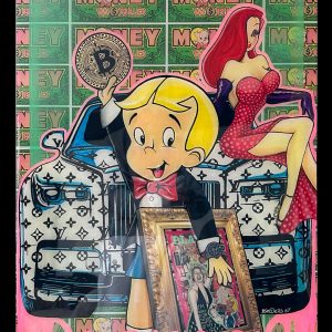 "Dream big"- Mixed-Media auf Holz, 90x55 cm, das Bild ist auf beiden Seiten gemalt, das ist Vorderseite, 2021