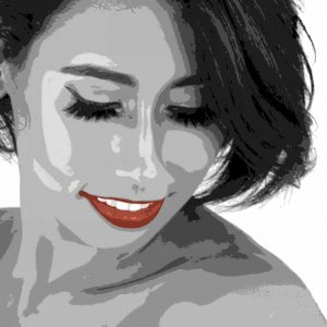"Florabella lèvres rouges - Florabella redlip" - digital art with iPad, printed on canvas by inkjet 9 colors, finish vernis, mounted on wooden slats, protective bar, 80x78 cm, 2020