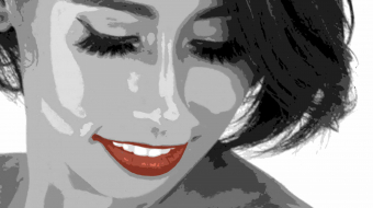 "Florabella lèvres rouges - Florabella redlip" - digital art with iPad, printed on canvas by inkjet 9 colors, finish vernis, mounted on wooden slats, protective bar, 80x78 cm, 2020