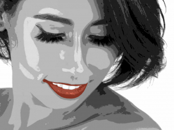 "Florabella lèvres rouges - Florabella redlip" - digital art with iPad, printed on canvas by inkjet 9 colors, finish vernis, mounted on wooden slats, protective bar, 80x78 cm, 2020