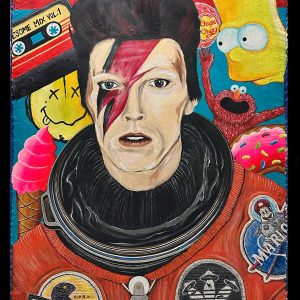 "Space Money"- Mixed-Media auf Holz, 118x78cm, das Bild ist auf beiden Seiten gemalt, das ist Rückseite, 2021