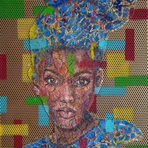 "Aluna" - 80x60 cm, Mixed-Media auf Aluminium Lochblech, 2023