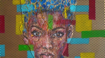 "Aluna" - 80x60 cm, Mixed-Media auf Aluminium Lochblech, 2023