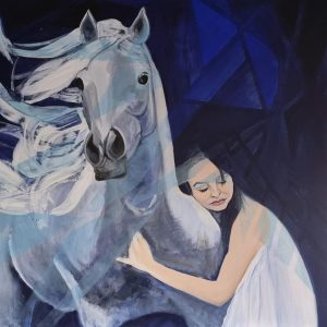 "Girl" - Mixed media on canvas, 120x120 cm, 2023